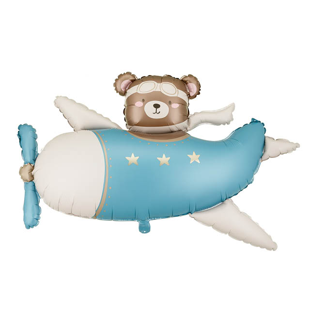 PTD Multiballoon Foil balloon Bear in Airplane, 94x61 cm, light blue