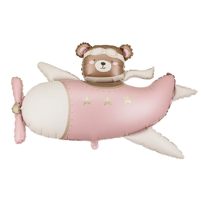 PTD Multiballoon Foil balloon Bear in Airplane, 94x61 cm, light pink